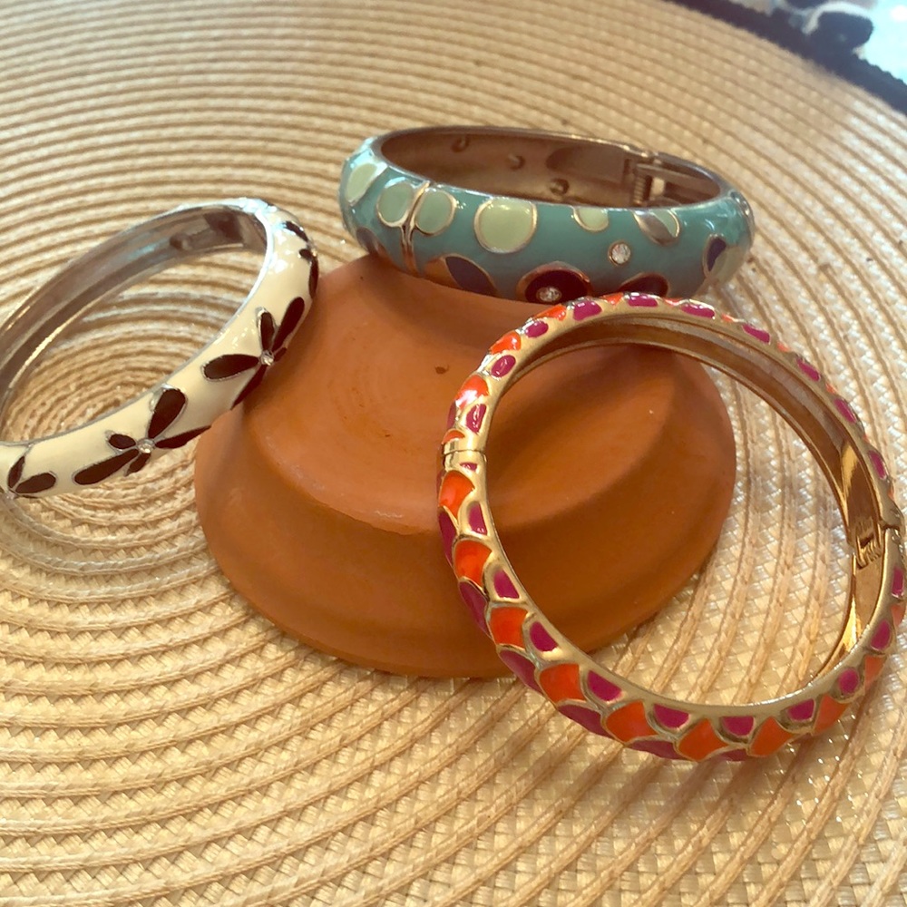 Trio of bright enamel bangle bracelets